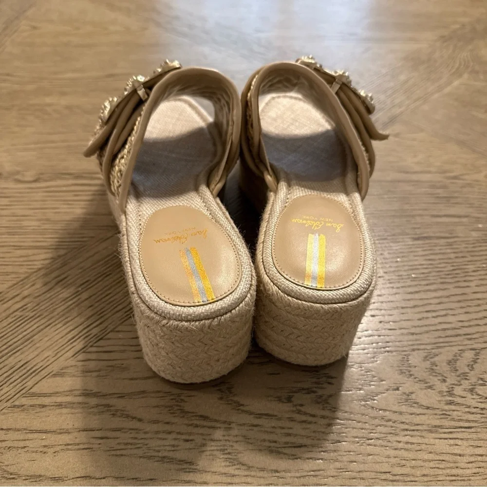 Women's Celia Raffia Buckle-Trim Wedge Sandals by Sam Edelman 8.5 New